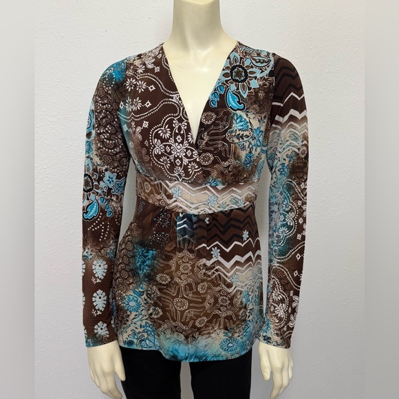 EUC Vintage Y2K Body Central Tunic in Turquoise & Brown Multi - Picture 1 of 10